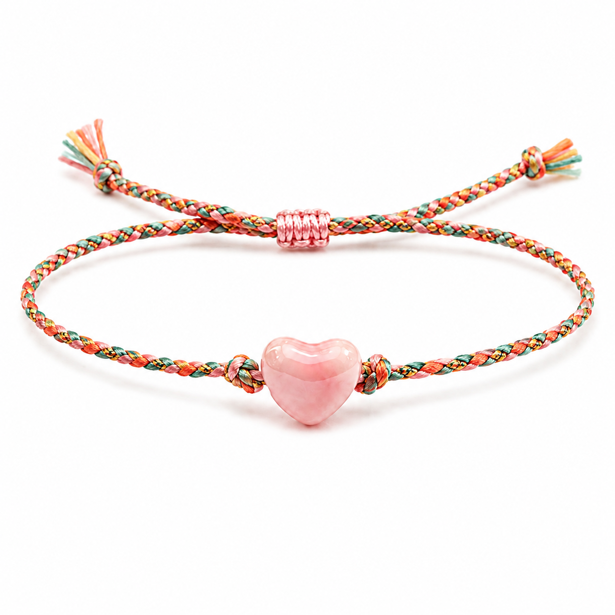 Pulsera de Cordón Trenzado con Corazón Rosa