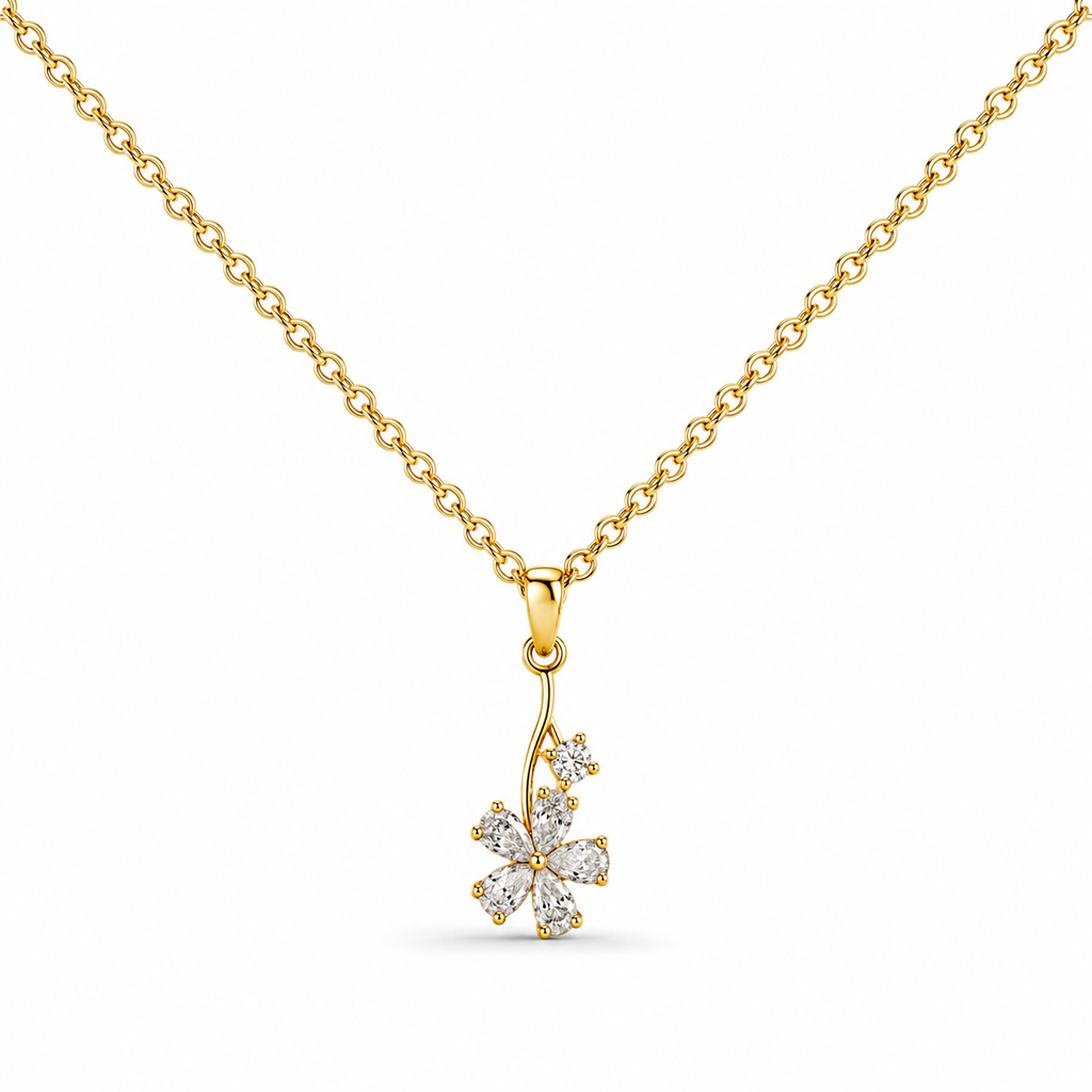 Colgante Flor Brillante Bañado en Oro 14K con Circonitas