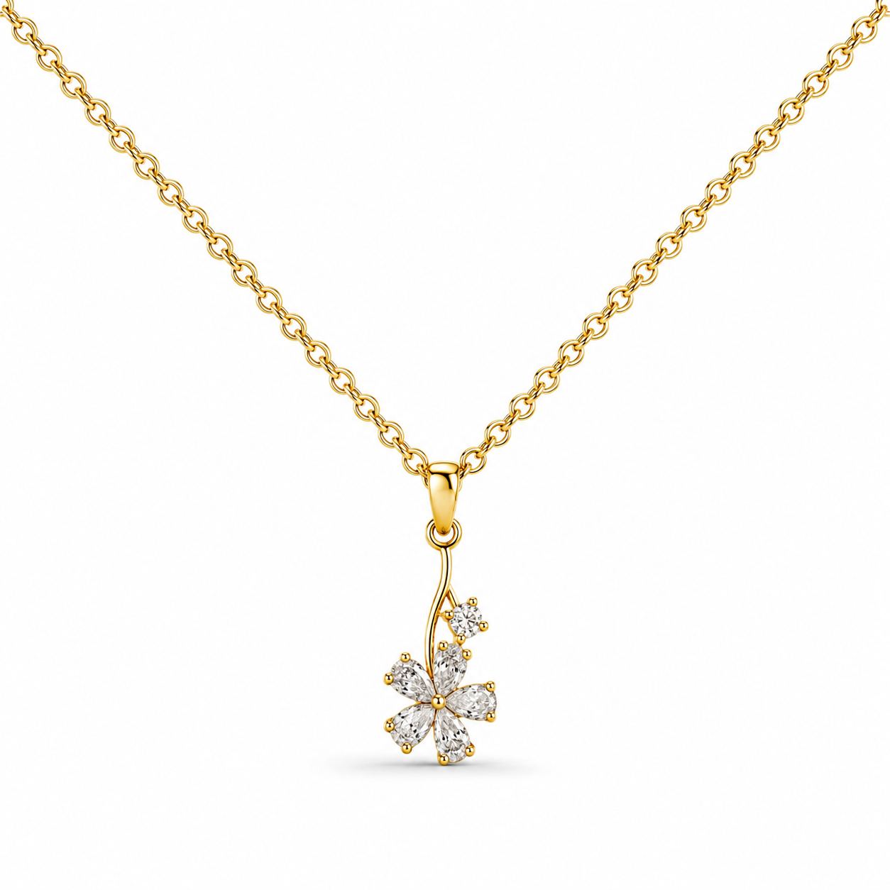 Colgante de Flor Brillante Bañado de Oro 14K con Circonitas