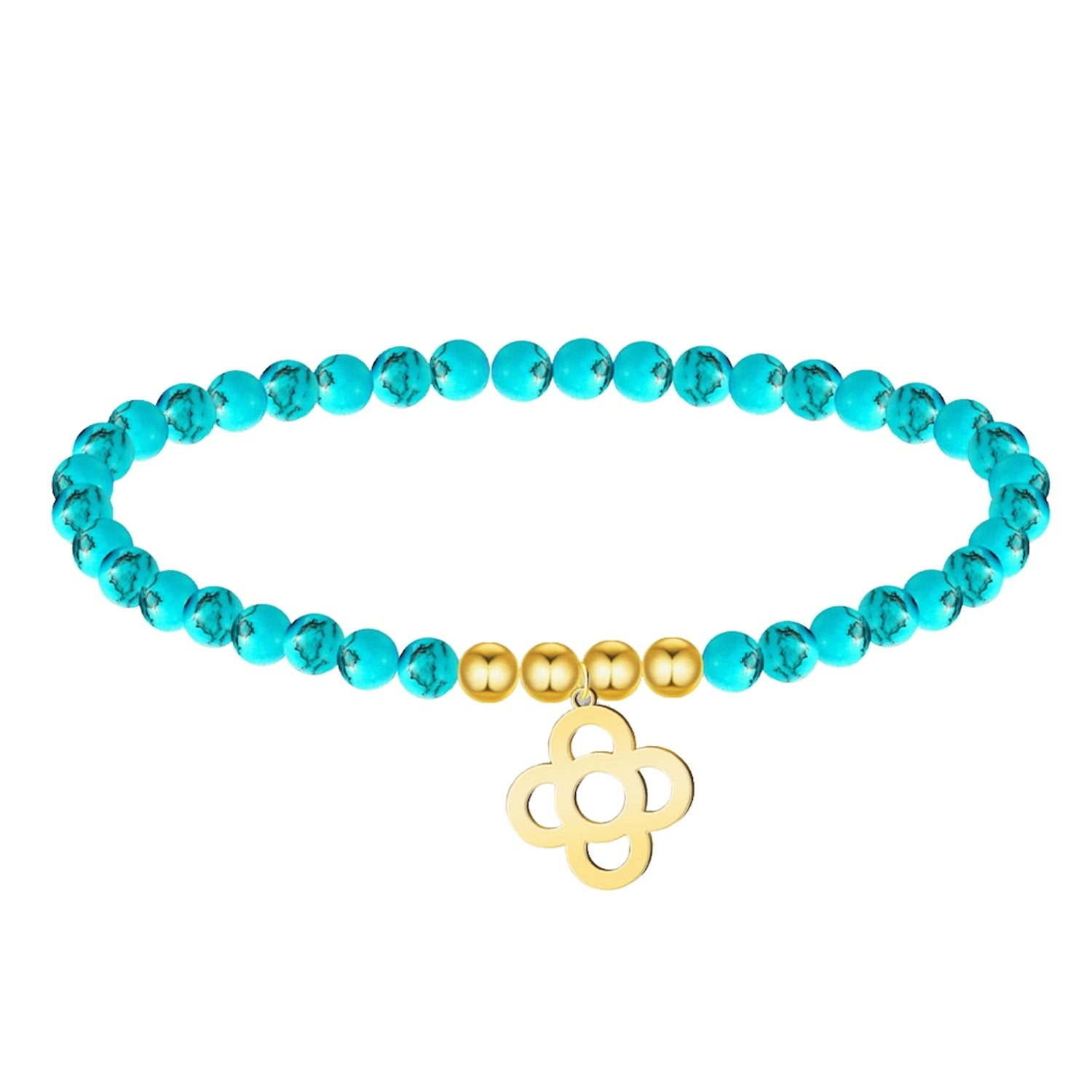 Pulsera turquesa con Flor de Barcelona sobre fondo blanco
