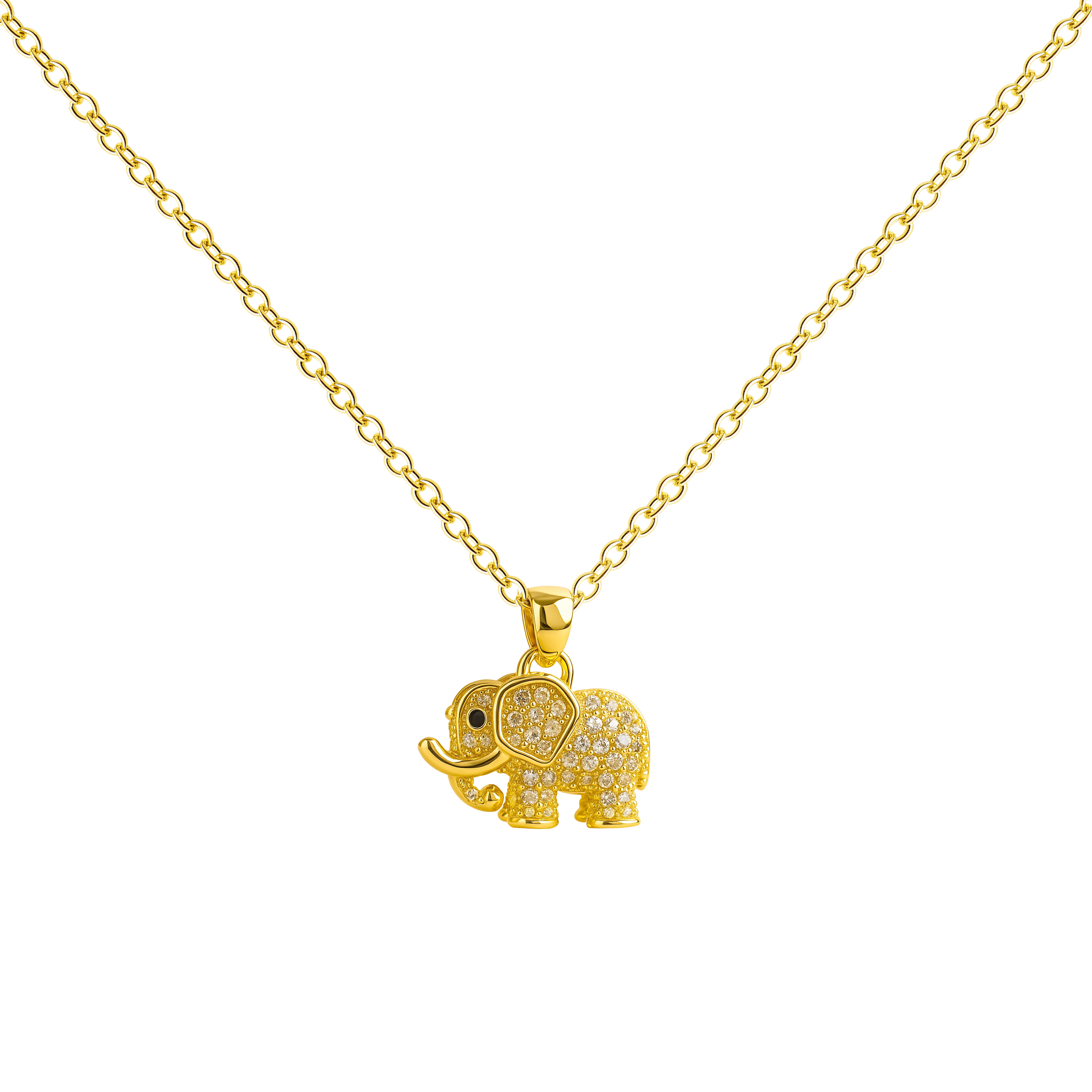 Colgante Elefante Dorado 14K con Circonita