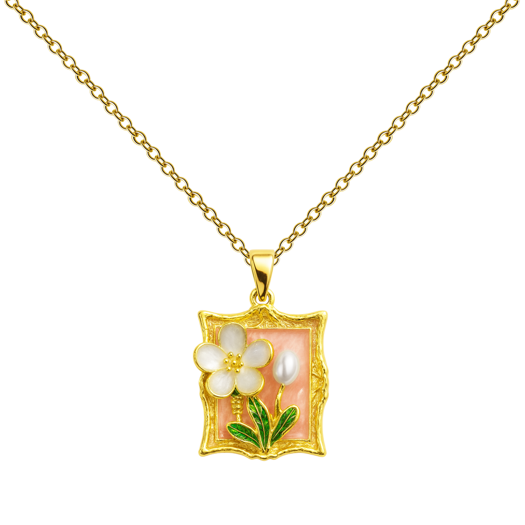 Colgante Flor Blanca en Marco Dorado
