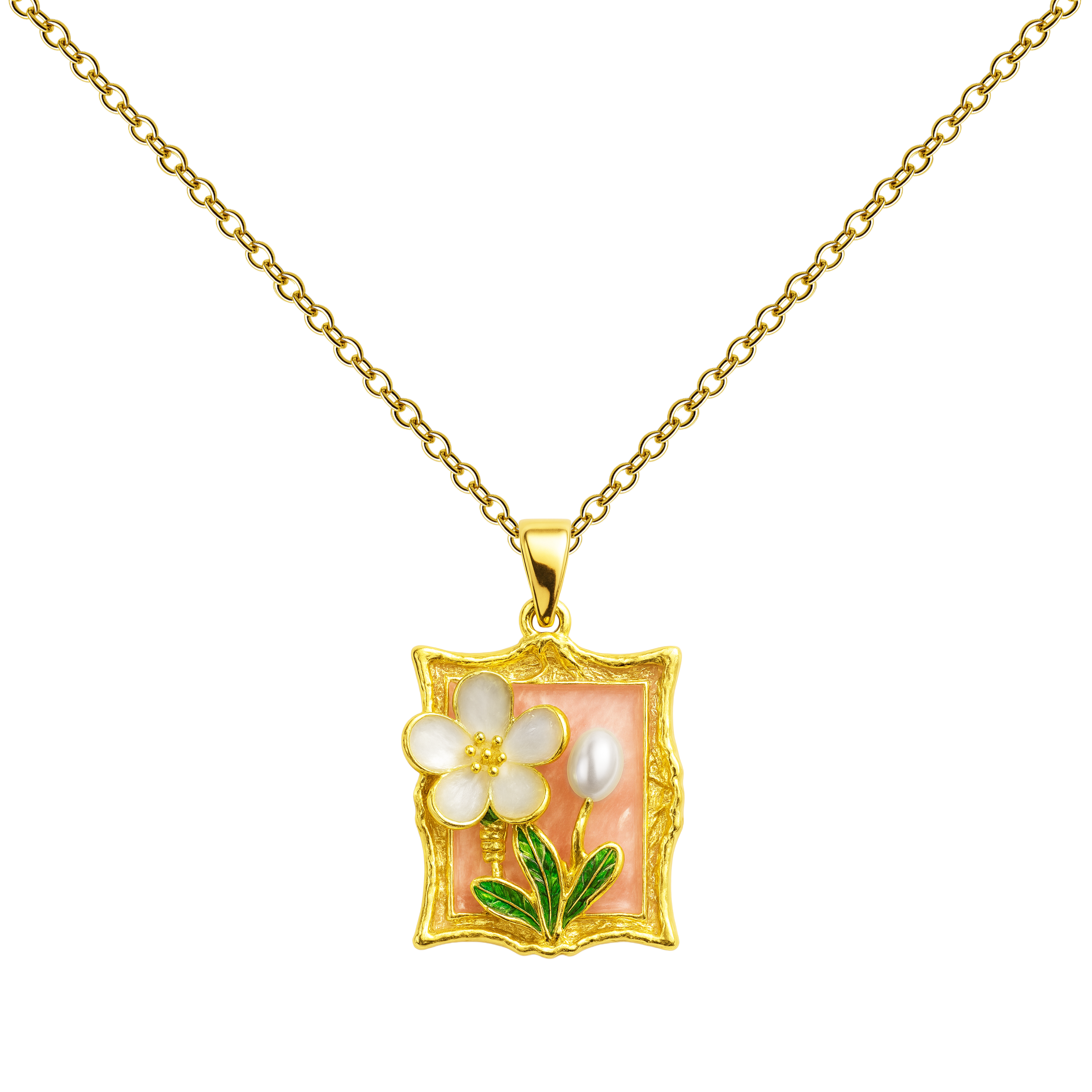 Colgante Flor Blanca en Marco Dorado