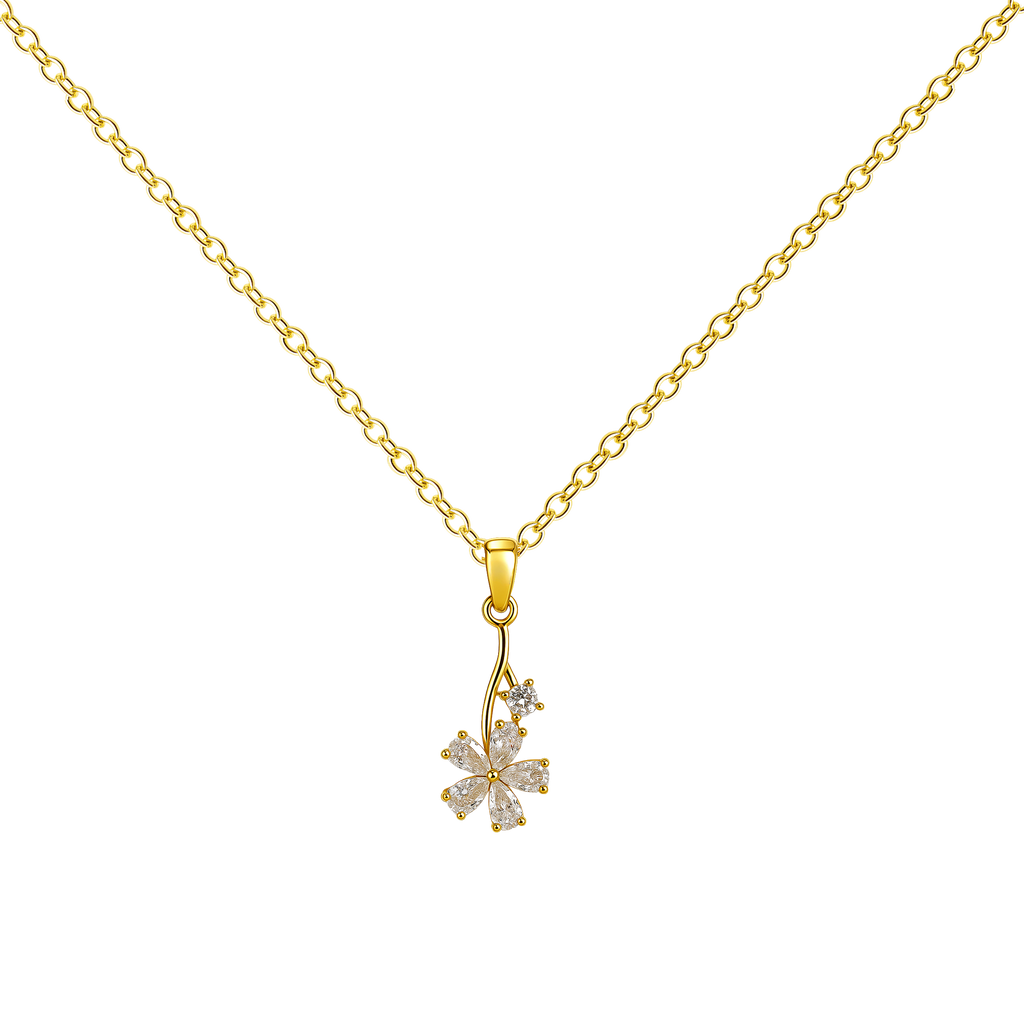 Colgante Flor Brillante Dorado 14K con Circonitas