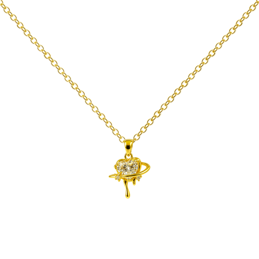 Colgante Planeta Y Corazón Dorado 14K con Circonitas