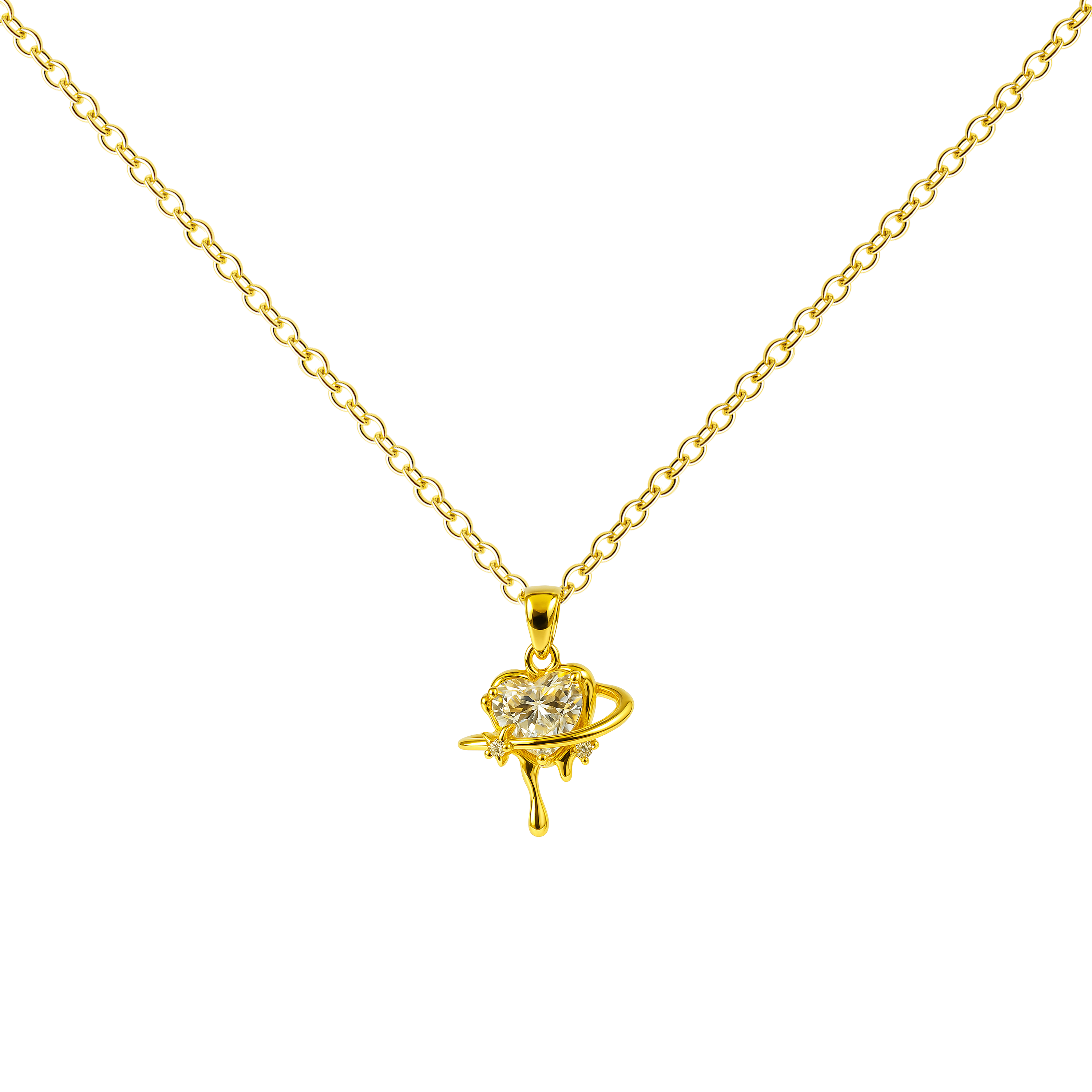 Colgante Planeta Y Corazón Dorado 14K con Circonitas