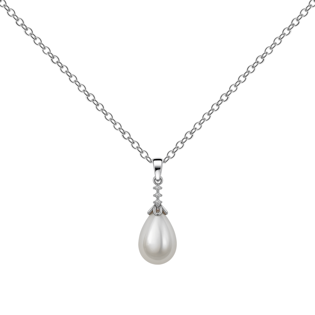 Colgante Plateado Perla en Forma de Gota
