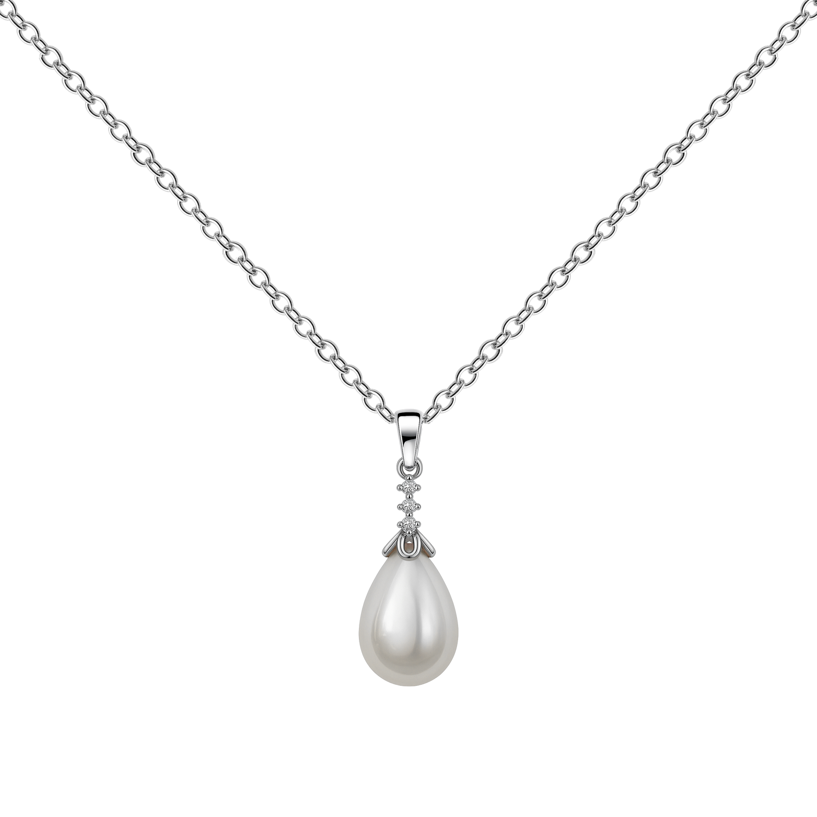 Colgante Plateado Perla en Forma de Gota
