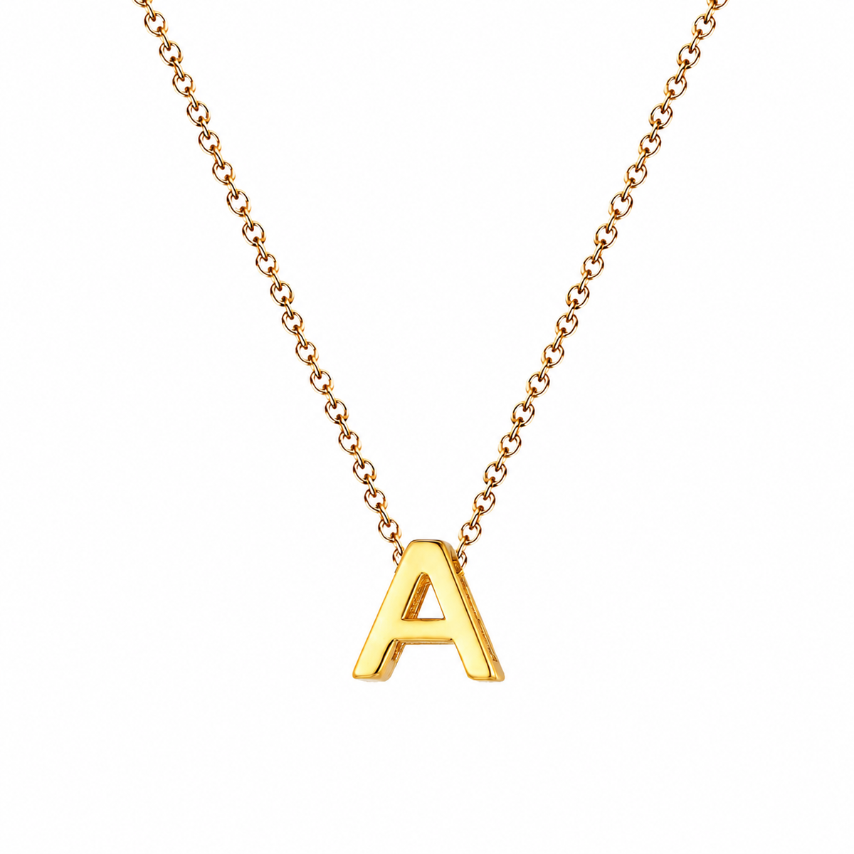 Collar letra dorado 14542 de acero inoxidable sobre fondo blanco