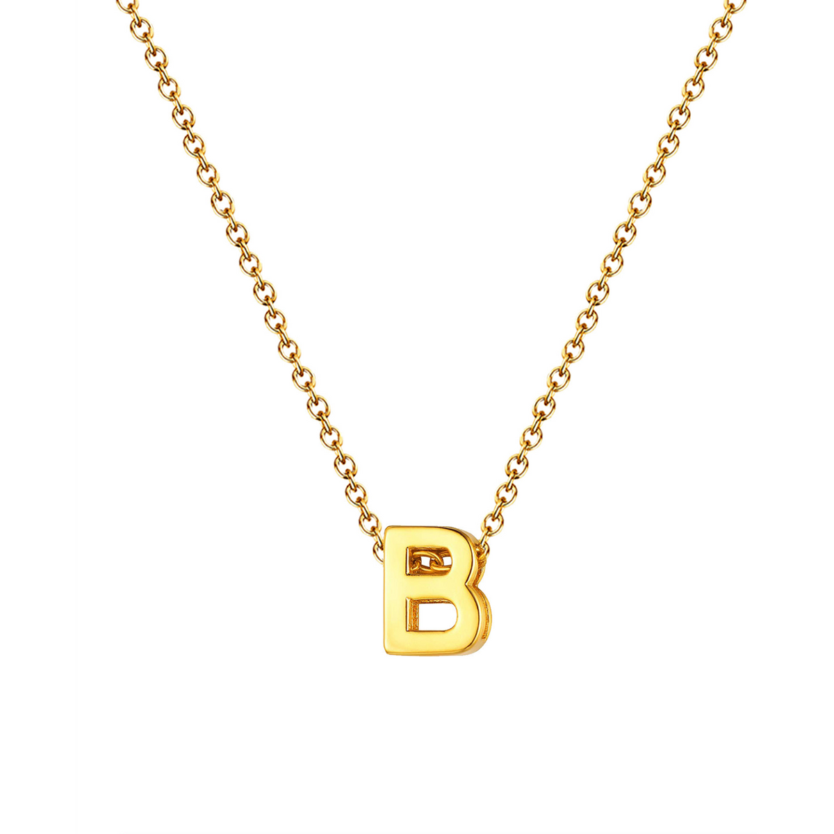 Collar letra dorado 14544 de acero inoxidable sobre fondo blanco