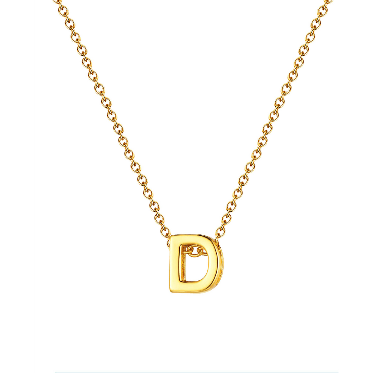 Collar letra dorado 14548 de acero inoxidable sobre fondo blanco