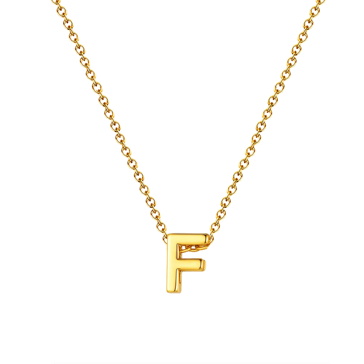 Collar letra dorado 14552 de acero inoxidable sobre fondo blanco