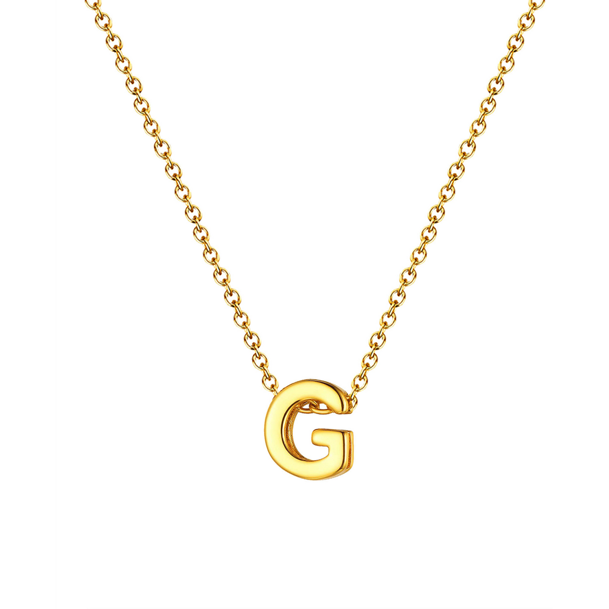 Collar letra dorado 14554 de acero inoxidable sobre fondo blanco