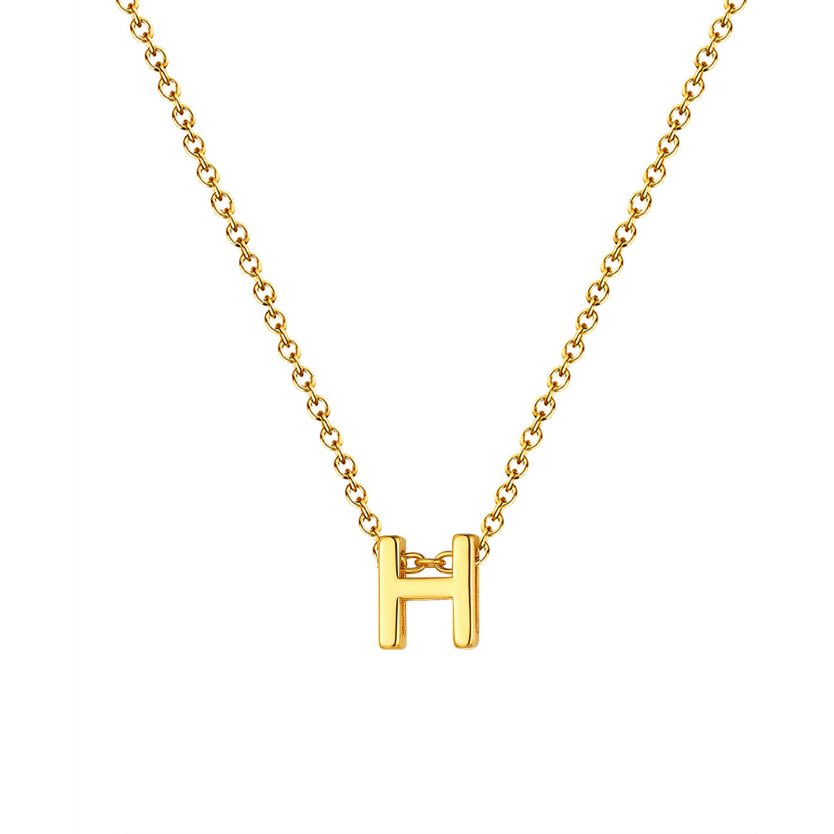 Collar letra dorado 14556 de acero inoxidable sobre fondo blanco