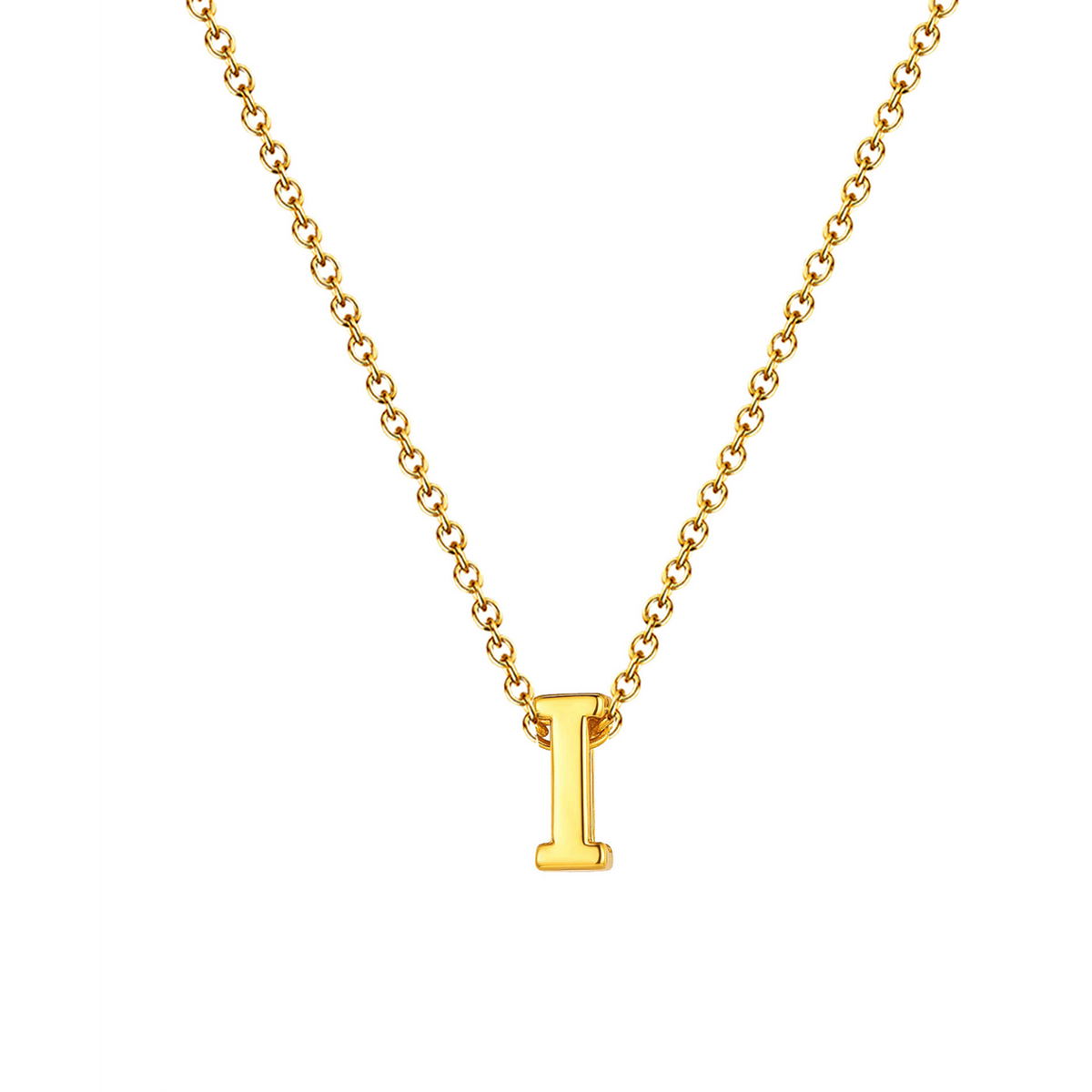 Collar letra dorado 14558 de acero inoxidable sobre fondo blanco