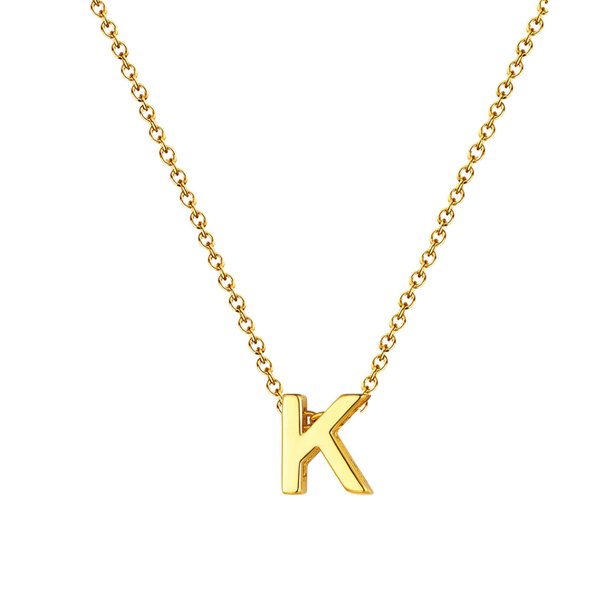 Collar letra dorado 14562 de acero inoxidable sobre fondo blanco
