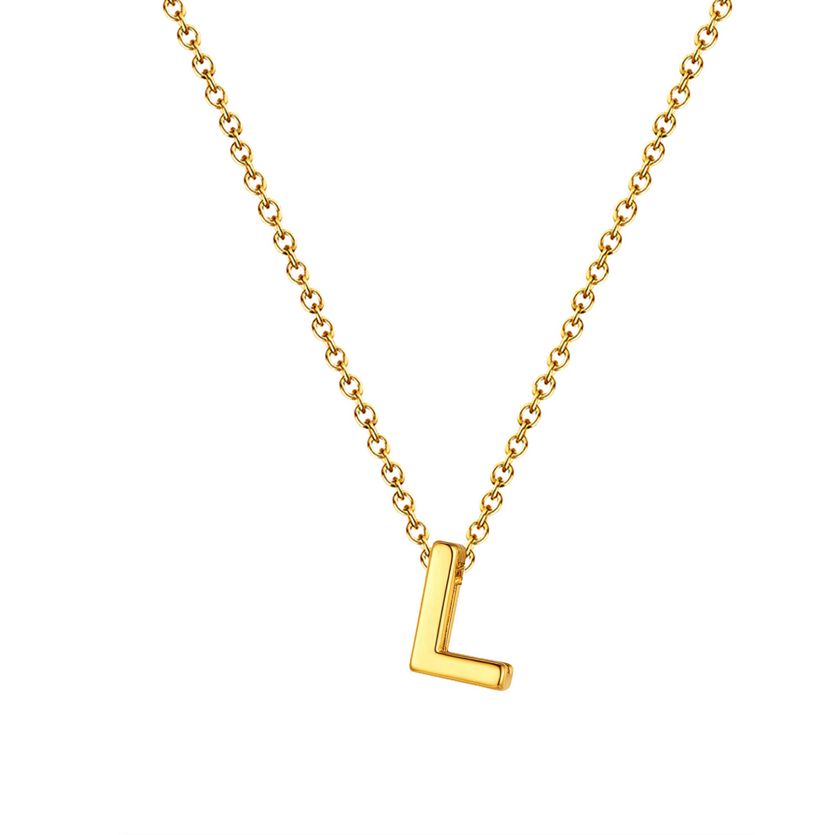 Collar letra dorado 14564 de acero inoxidable sobre fondo blanco