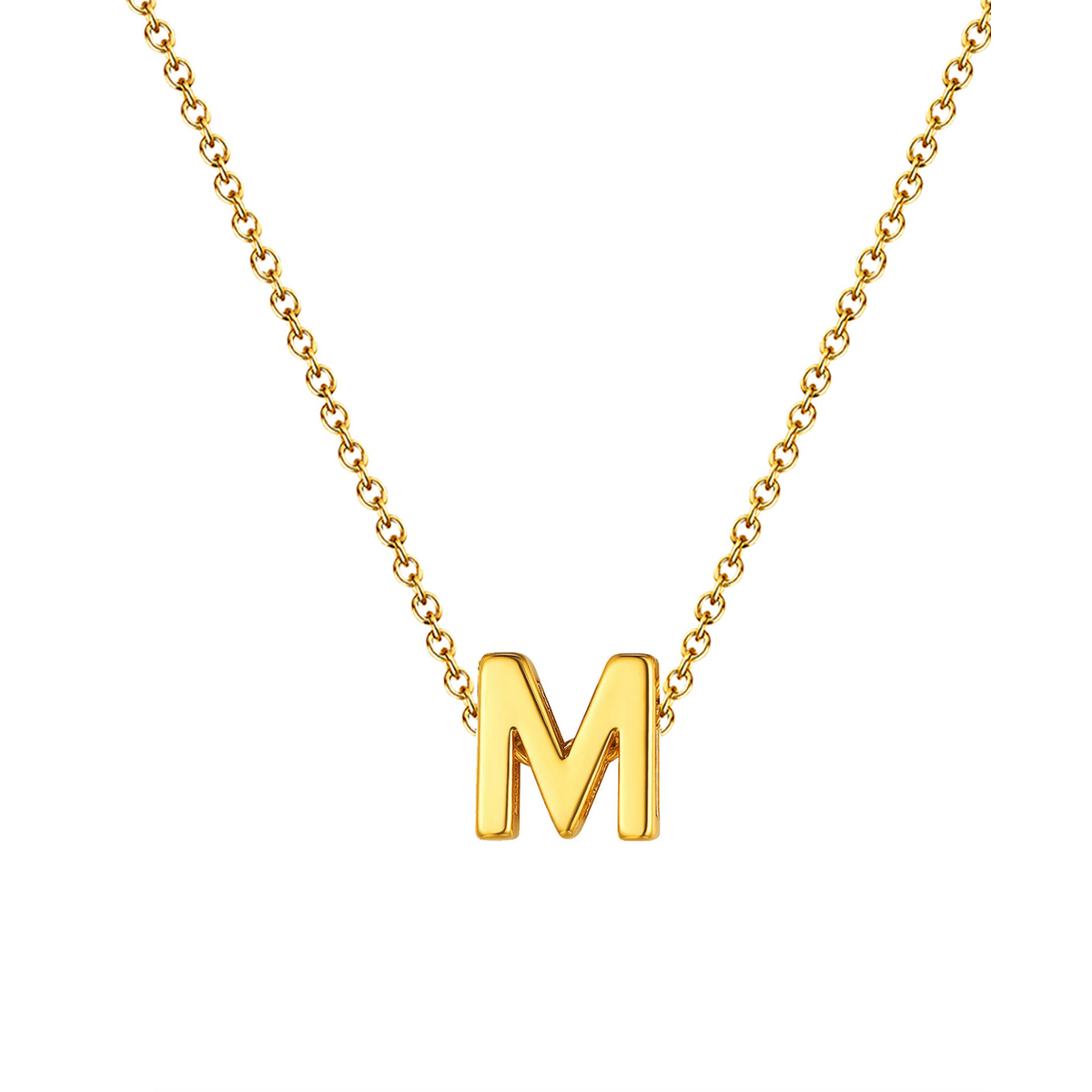 Collar letra dorado 14566 de acero inoxidable sobre fondo blanco