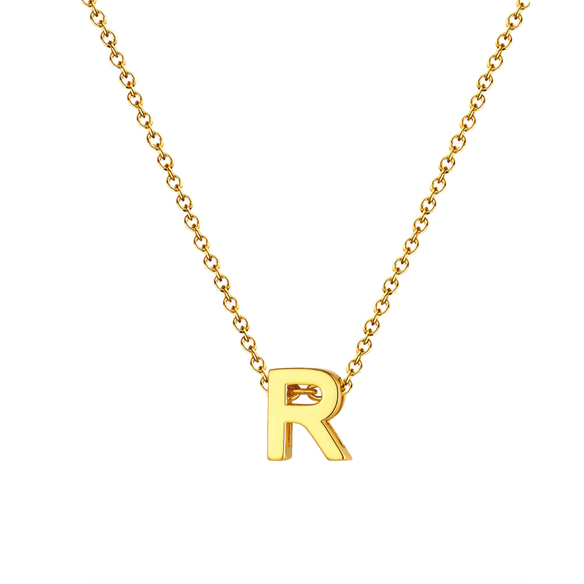 Collar letra dorado 14576 de acero inoxidable sobre fondo blanco