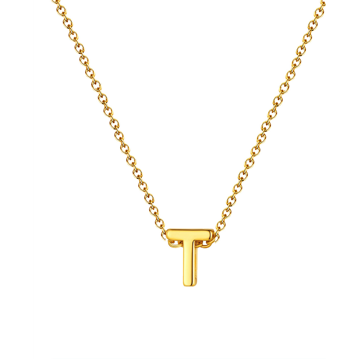 Collar letra dorado 14580 de acero inoxidable sobre fondo blanco