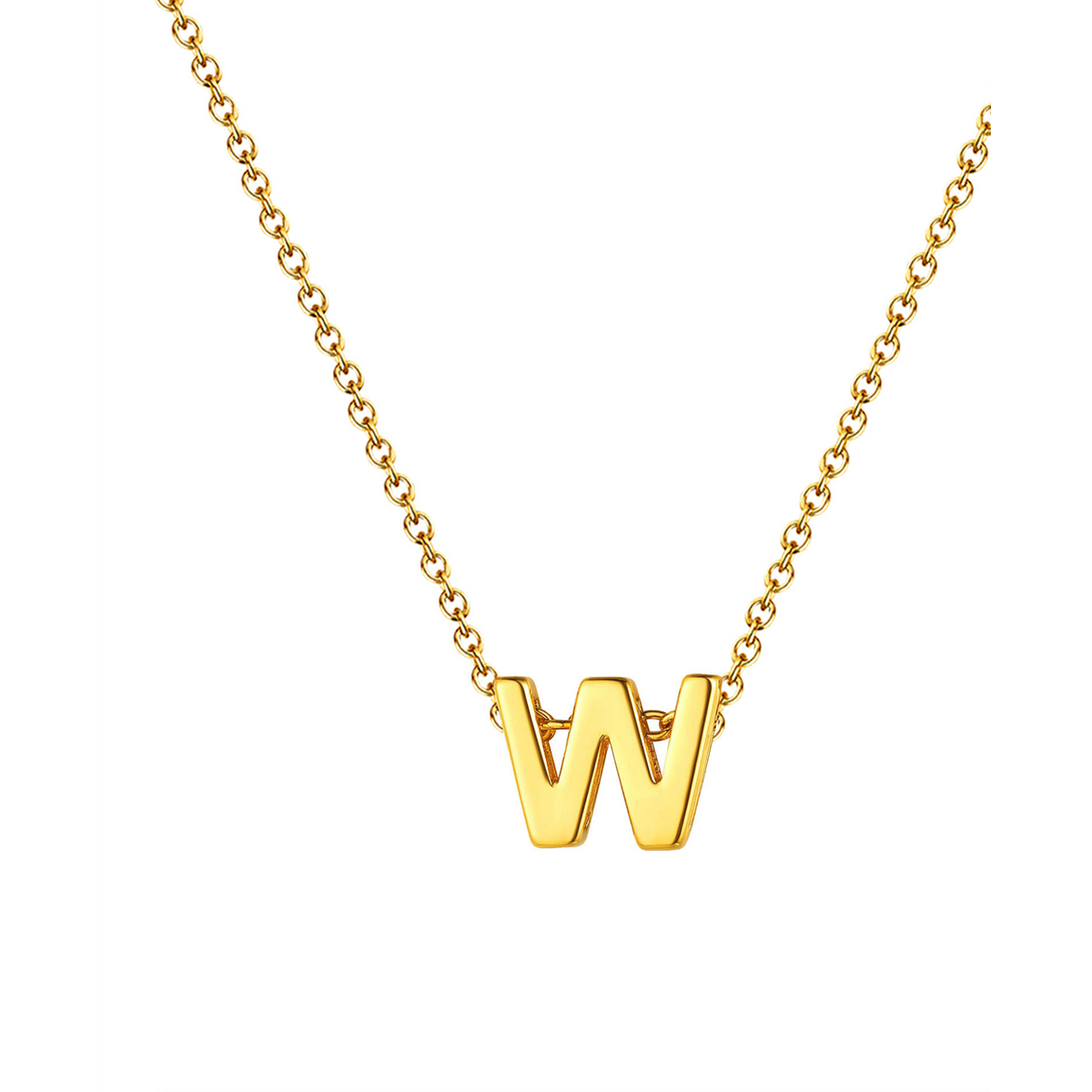 Collar letra dorado 14586 de acero inoxidable sobre fondo blanco