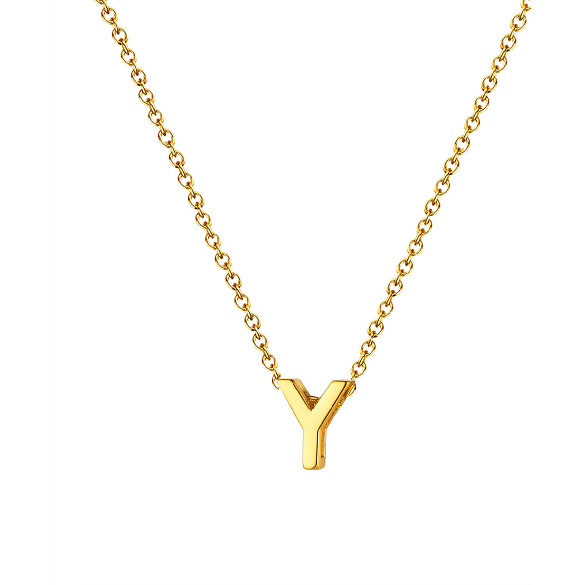 Collar letra dorado 14590 de acero inoxidable sobre fondo blanco