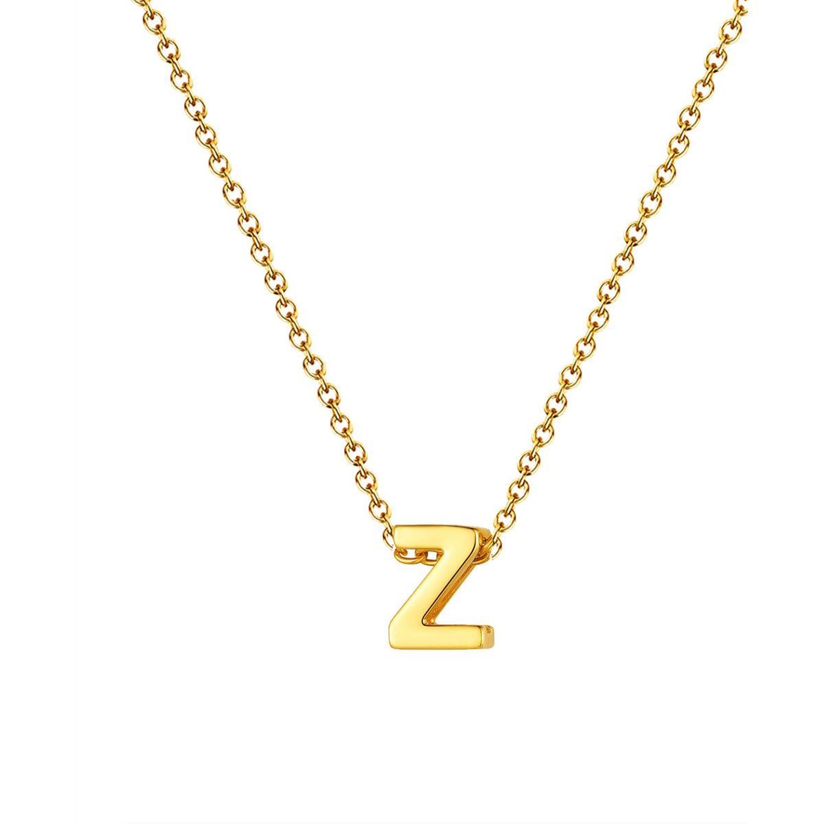 Collar letra dorado 14592 de acero inoxidable sobre fondo blanco