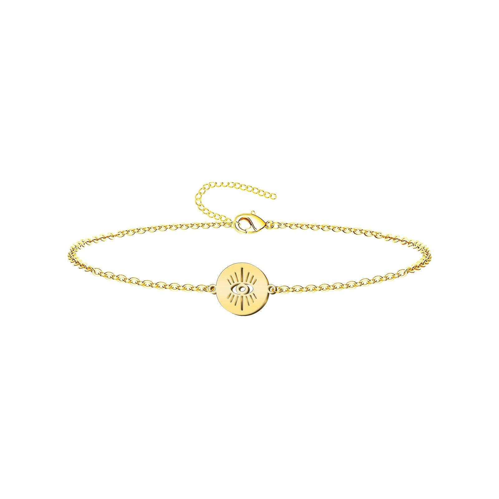 Pulsera con Ojo Turco en Medallón de Acero Inoxidable - Dorado sobre fondo blanco