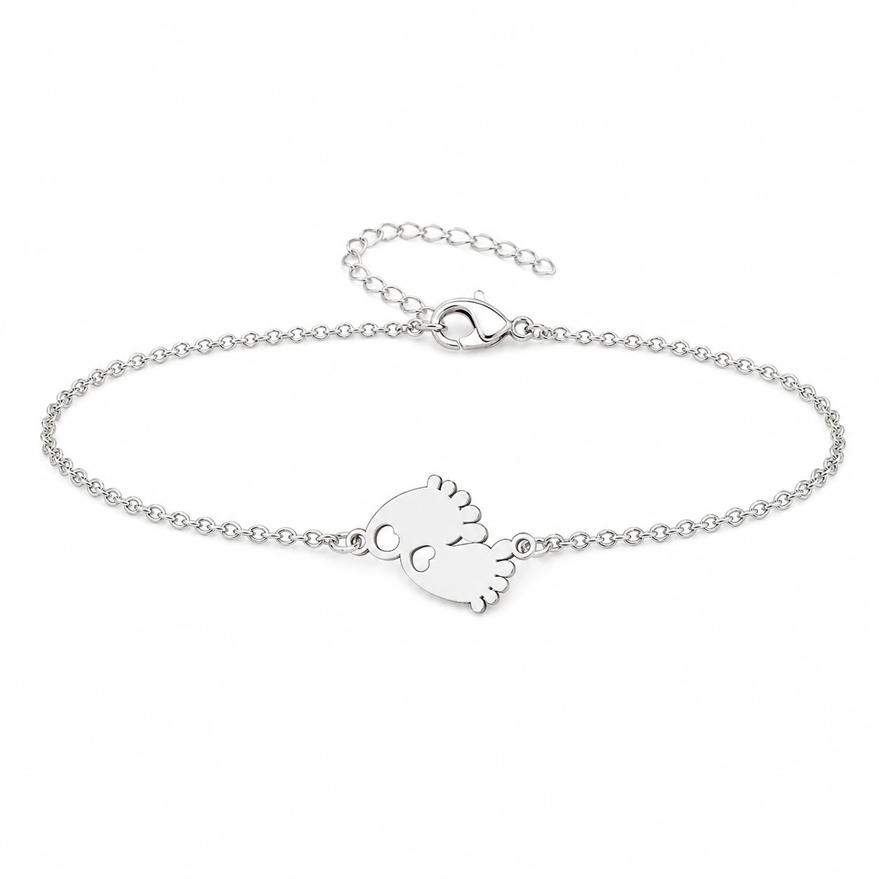 Pulsera Huella de Pie en Acero Inoxidable sobre fondo blanco
