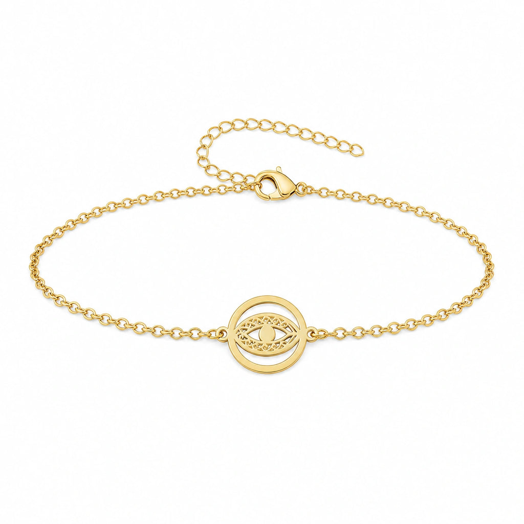 Pulsera Ojo Turco en Medallón de Acero Inoxidable sobre fondo blanco