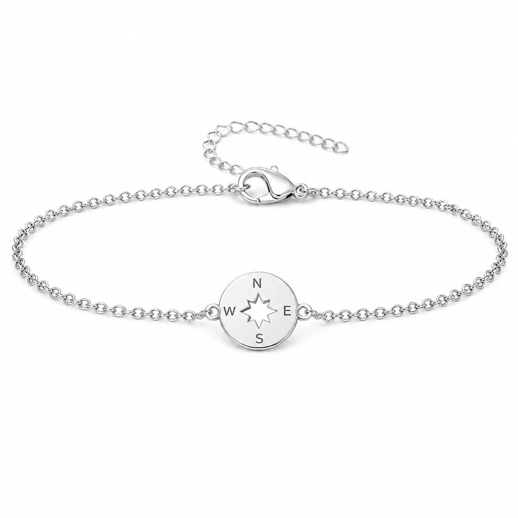 Pulsera Brújula en Acero Inoxidable - Plateado sobre fondo blanco