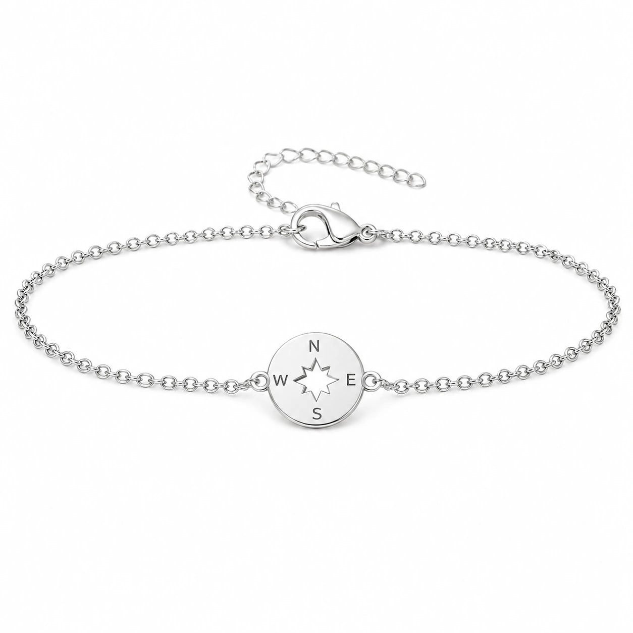 Pulsera Brújula en Acero Inoxidable - Plateado sobre fondo blanco