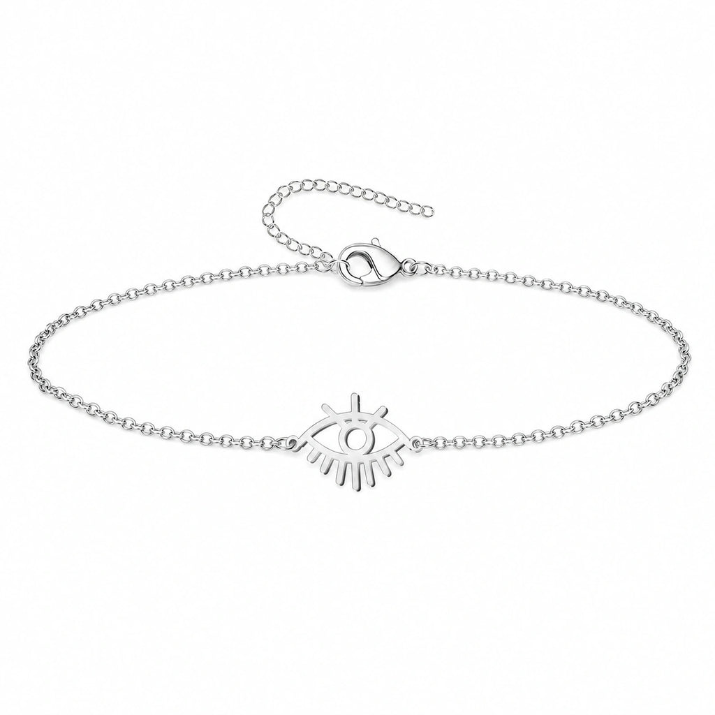 Pulsera con Ojo Turco y Rayos en Acero Inoxidable - Plateado sobre fondo blanco