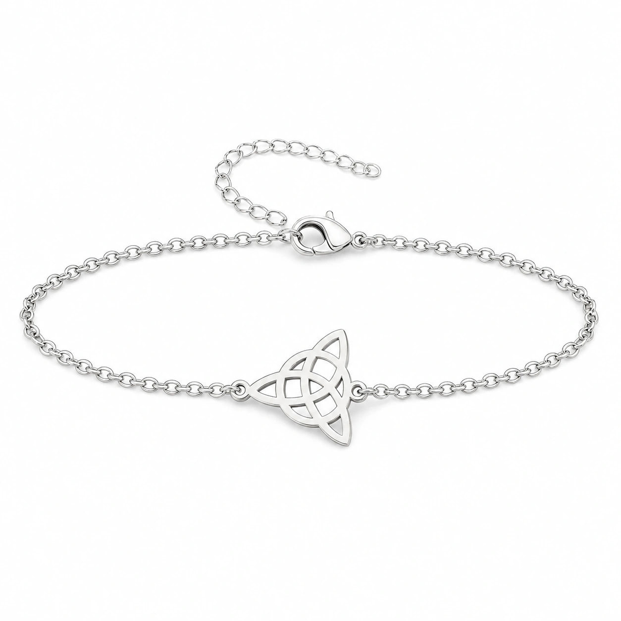 Pulsera Nudo de la Trinidad en Acero Inoxidable - Plateado sobre fondo blanco