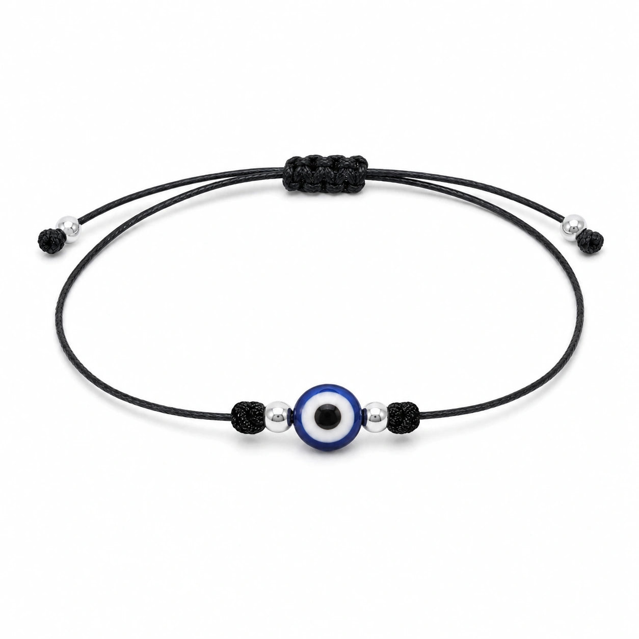 Pulsera Hilo Encerado con Ojo Turco - Negro sobre fondo blanco