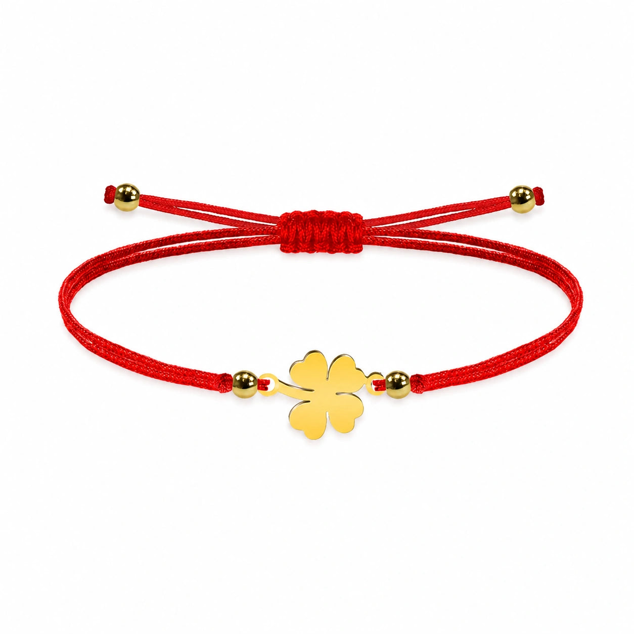 Pulsera de Hilo Encerado con Trébol de Cuatro Hojas - Dorado sobre fondo blanco