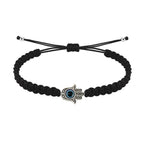 Pulsera de Hilo Trenzado con Mano de Fátima y Ojo Turco sobre fondo blanco