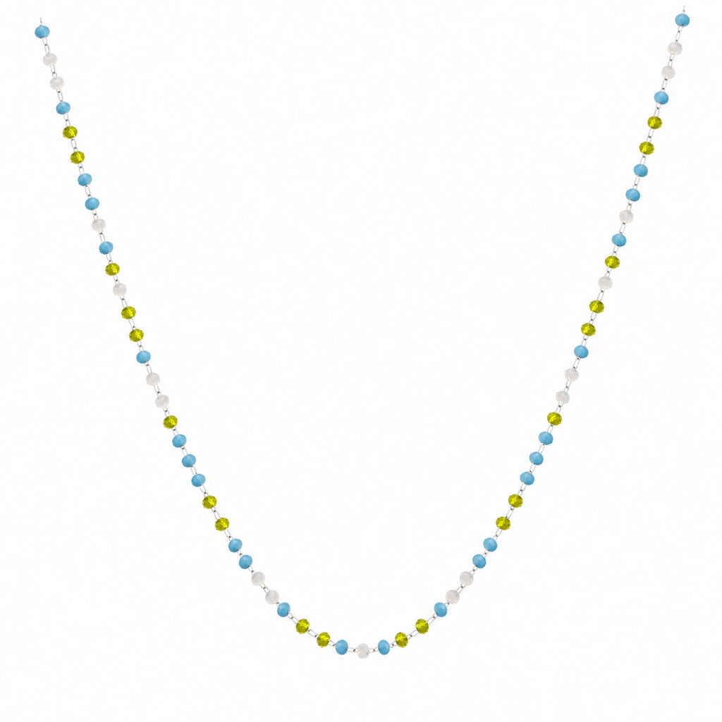 Collar de Cristales Lima, Azul y Blanco en Acero Inoxidable - Plateado sobre fondo blanco