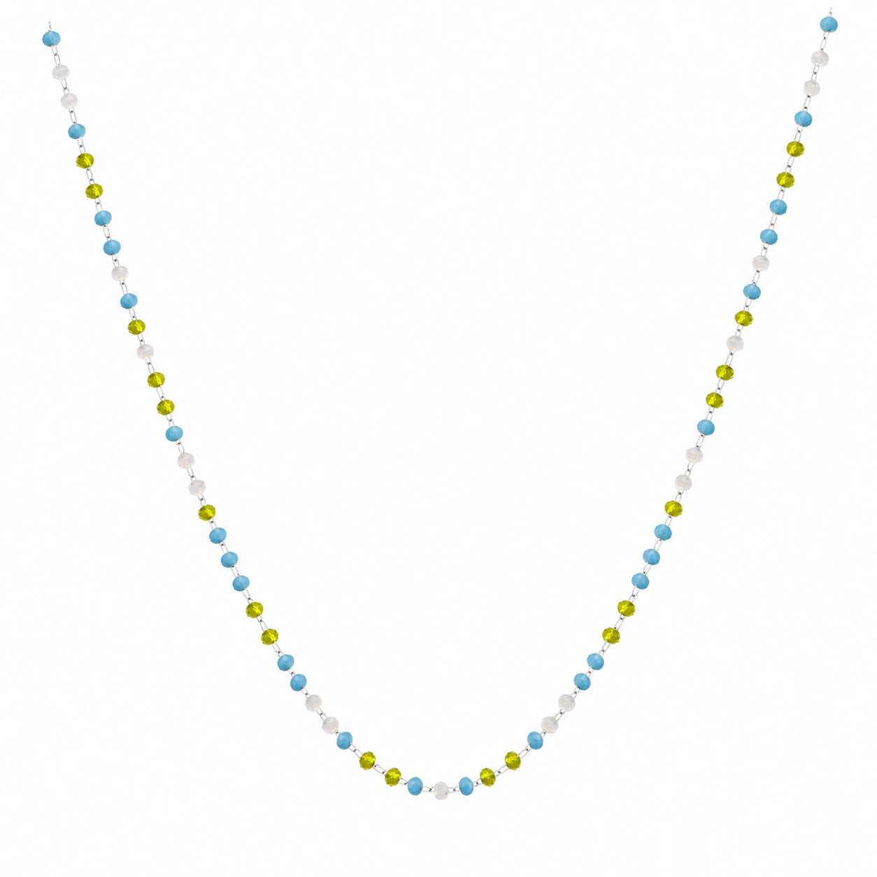 Collar de Cristales Lima, Azul y Blanco en Acero Inoxidable - Plateado sobre fondo blanco