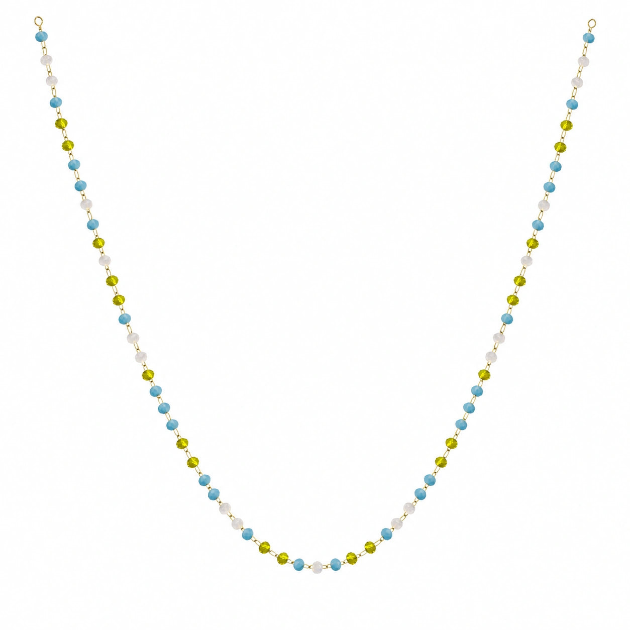 Collar de Cristales Lima, Azul y Blanco en Acero Inoxidable - Dorado sobre fondo blanco
