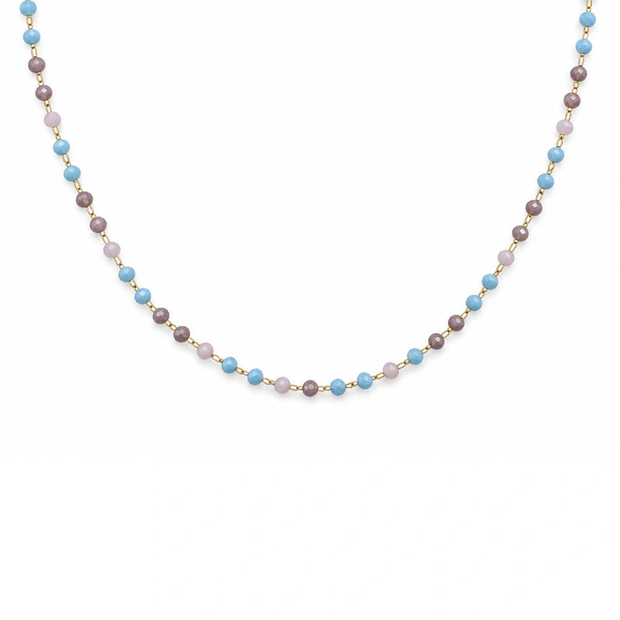 Collar de Cristales en Tonos Pastel en Acero Inoxidable - Dorado sobre fondo blanco