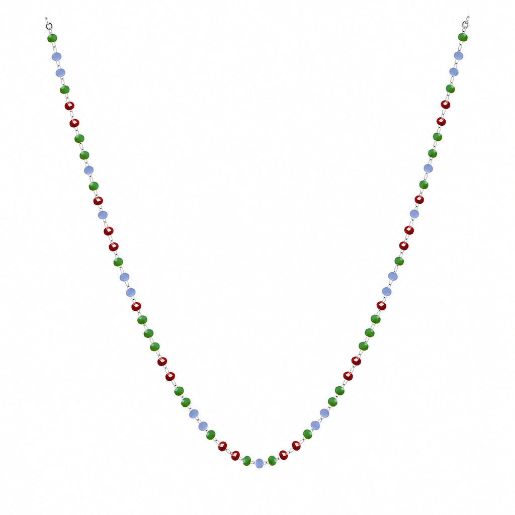 Collar de Cristales Multicolor en Acero Inoxidable - Plateado sobre fondo blanco