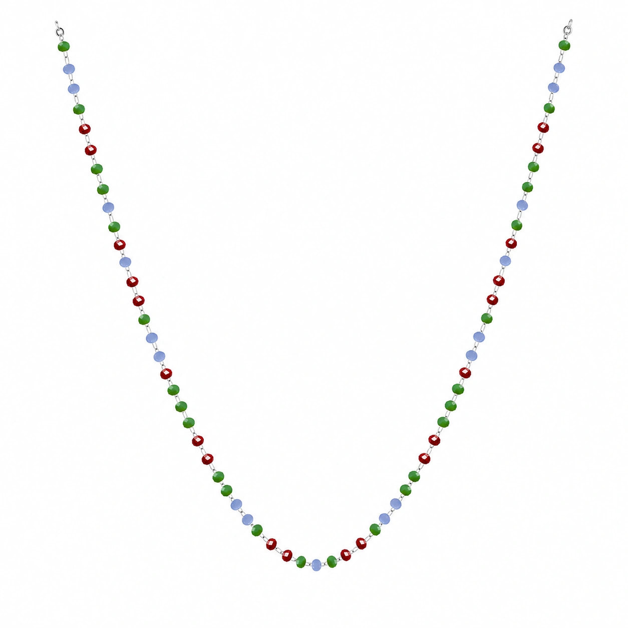 Collar de Cristales Multicolor en Acero Inoxidable - Plateado sobre fondo blanco