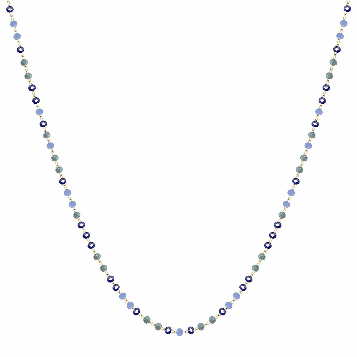 Collar de Cristales Azul Marino, Verde y Blanco en Acero Inoxidable - Dorado sobre fondo blanco