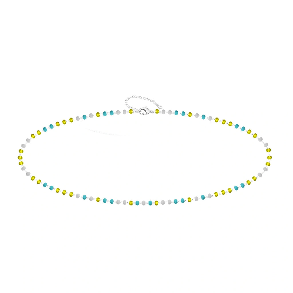 Pulsera de Cristales Lima, Azul y Blanco en Acero Inoxidable - Plateado sobre fondo blanco