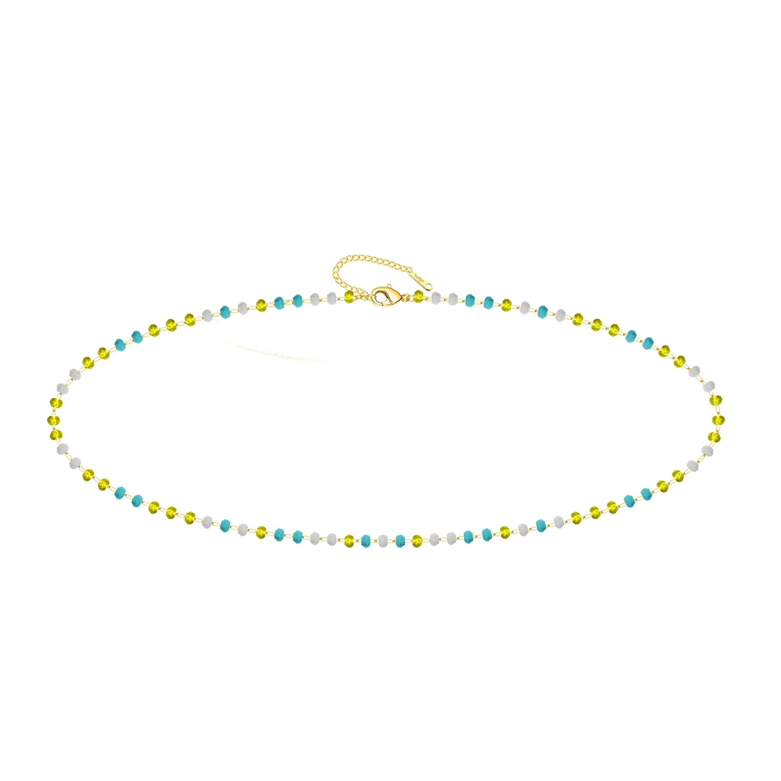 Pulsera de Cristales Lima, Azul y Blanco en Acero Inoxidable - Dorado sobre fondo blanco