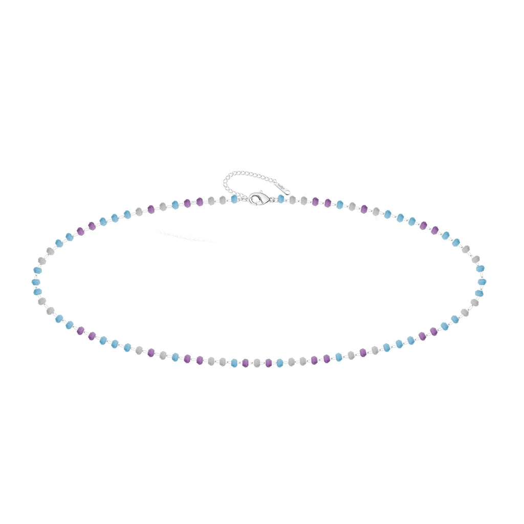 Pulsera de Cristales en Tonos Pastel en Acero Inoxidable - Plateado sobre fondo blanco