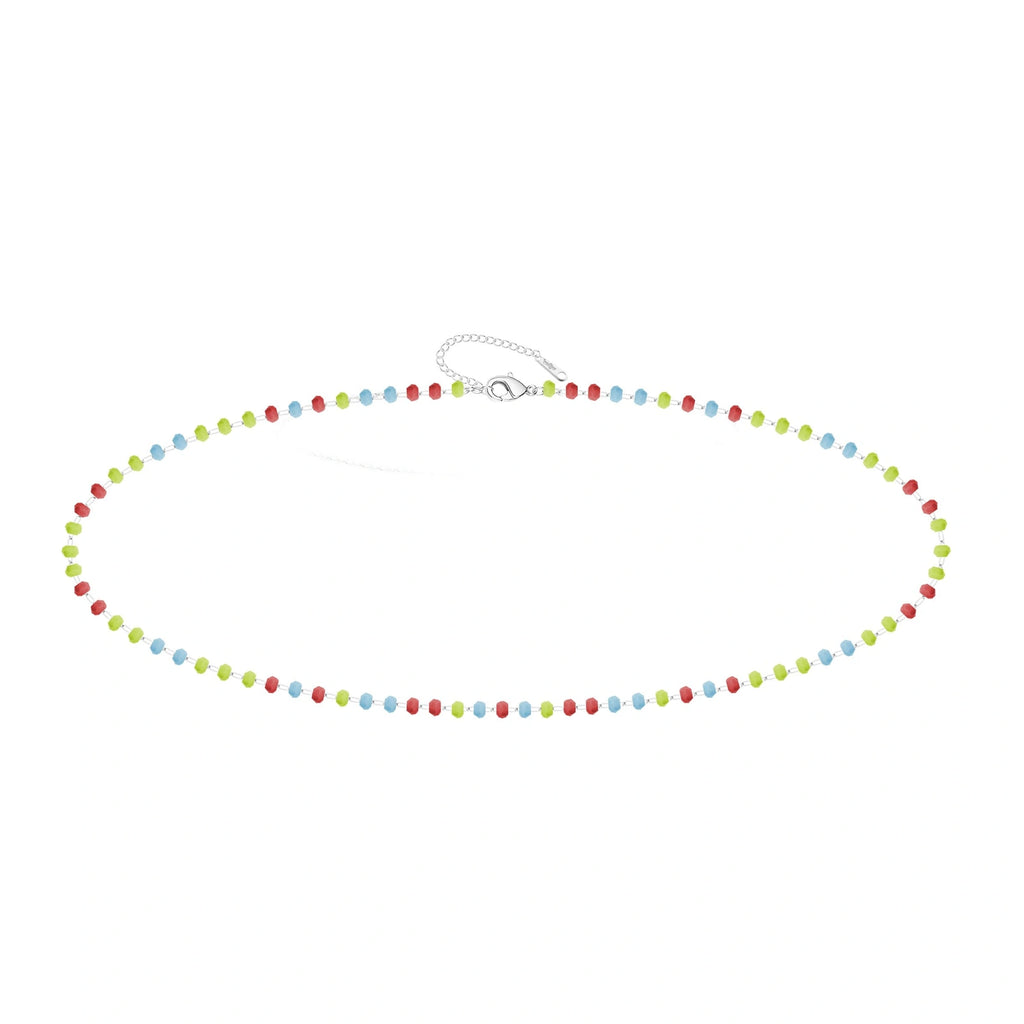 Pulsera de Cristales Multicolor en Acero Inoxidable - Plateado sobre fondo blanco