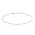 Pulsera de Cristales Azul Claro y Coral en Acero Inoxidable sobre fondo blanco