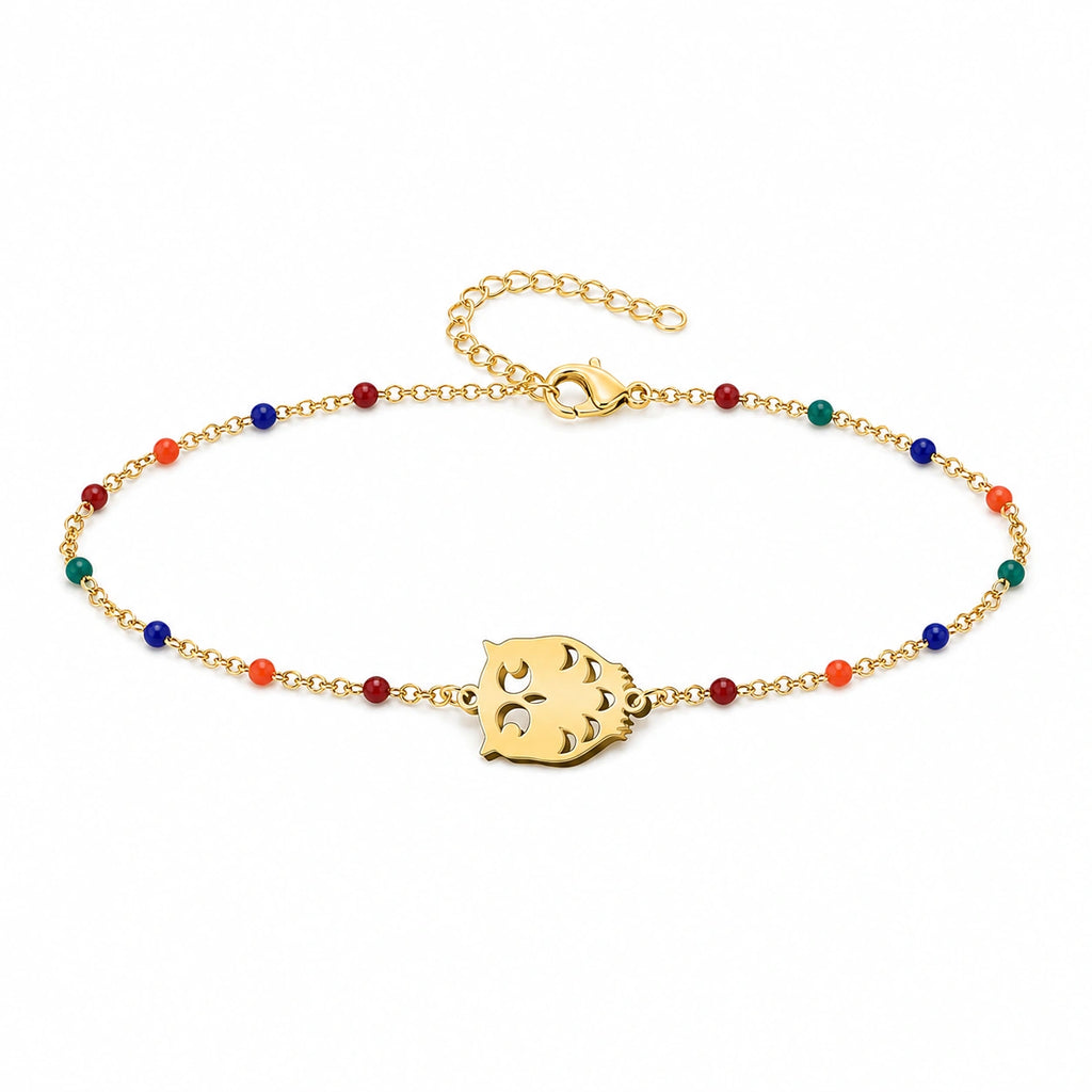 Pulsera Multicolor con Búho en Acero Inoxidable sobre fondo blanco